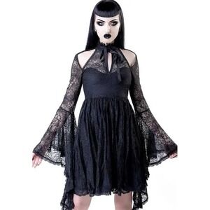 Killstar Women Shes Stardust Lace Mini Dress Small Black Goth Grunge Witchy
